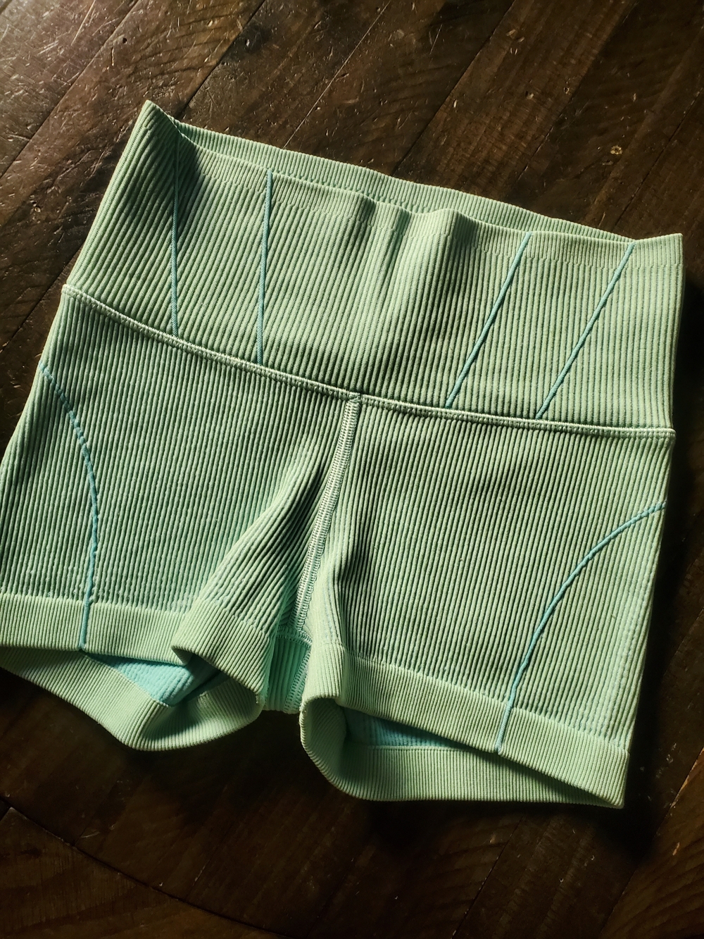 aerie Ribbed High-Waist Mint Green Athletic Shorts